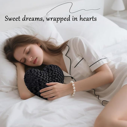Heart Pillow Black Throw Pillows, Soft and Fluffy Decorative Pillows for Bed Couch Chair, Cute Heart Shaped Room Decor for Valentine Anniversary Birthday Halloween Christmas (Medium, 20"x15")