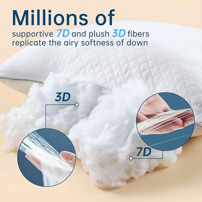 JOLLYVOGUE Queen Pillows, Oeko-Tex Certified Bed Pillows for Side, Back, and Stomach Sleepers - Medium Support Down Alternative Filling, Machine-Washable