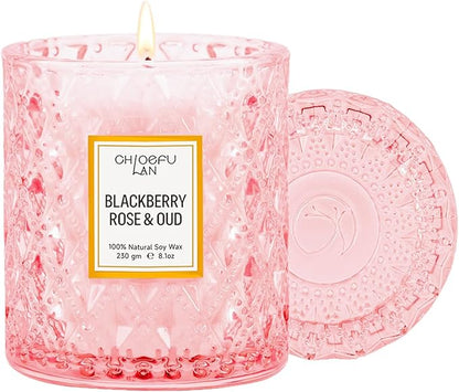 Chloefu LAN Rose Scented Candle, Oud Candle, Mothers Day Candles Gifts for Women, Pink Candles for Home Scented, 55 Hours Long Burning, 100% Natural Soy Wax