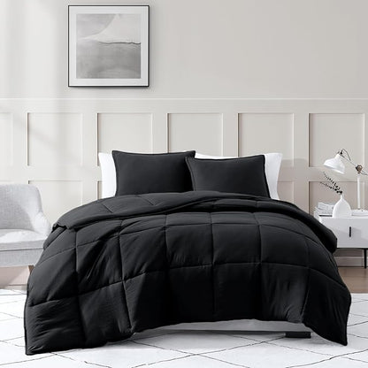 Casa Platino King Size Comforter Set - Pre-Washed Ultra Soft, Breathable & Cozy, 100% Brushed Microfiber Duvet Insert - Fade Resistant Bed Comforter - Black