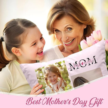 Custom Pillow with Picture & Text - Include Insert, Personalized Gifts for Mothers Day, Custom Photo Pillow Double-Sided Printing | 5 Sizes & 10 Colors Optional, Custom Keepsake Gifts for Loved One