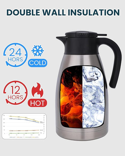 GiNT 74Oz Thermal Coffee Carafe, Insulated Stainless Steel Coffee Carafes for Keeping Hot/Double Walled Vacuum Thermal Carafe (Silver, 2.2L)