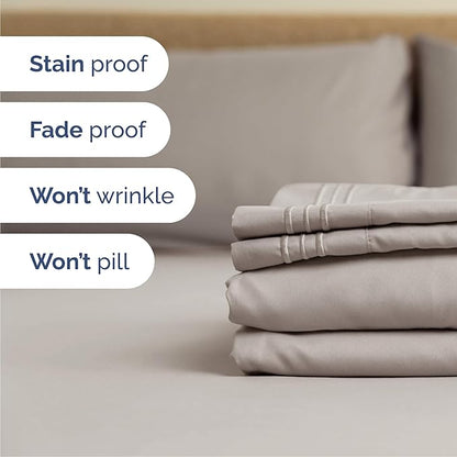 Cal King Size 4 Piece Sheet Set - Comfy Breathable & Cooling Bed Sheets Set - Hotel Luxury Bedding for Women, Men, Kids, Teens, Boys & Girls - Deep Pockets, Soft, Wrinkle Free - Oeko-Tex - Light Grey