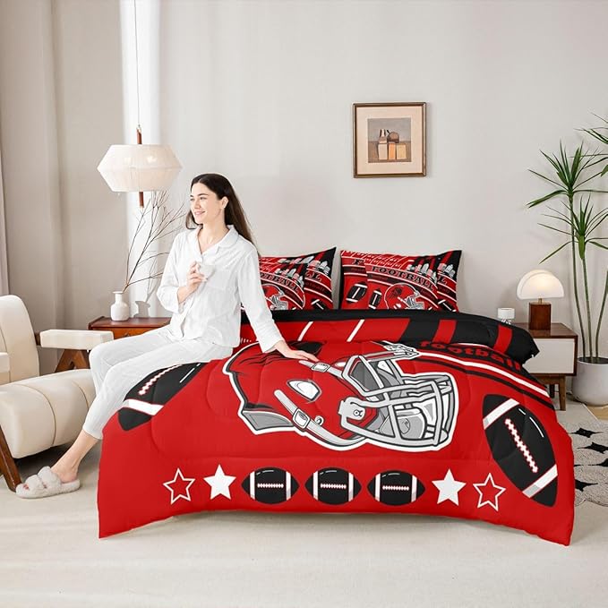 Feelyou Football 7 Pieces Comforter Sets Twin Size Kids Bedding Set for Boys Kids Teen Sports Theme Football City Bed in a Bag with Comforter, Sheets, Pillowcases & Cushion Cover