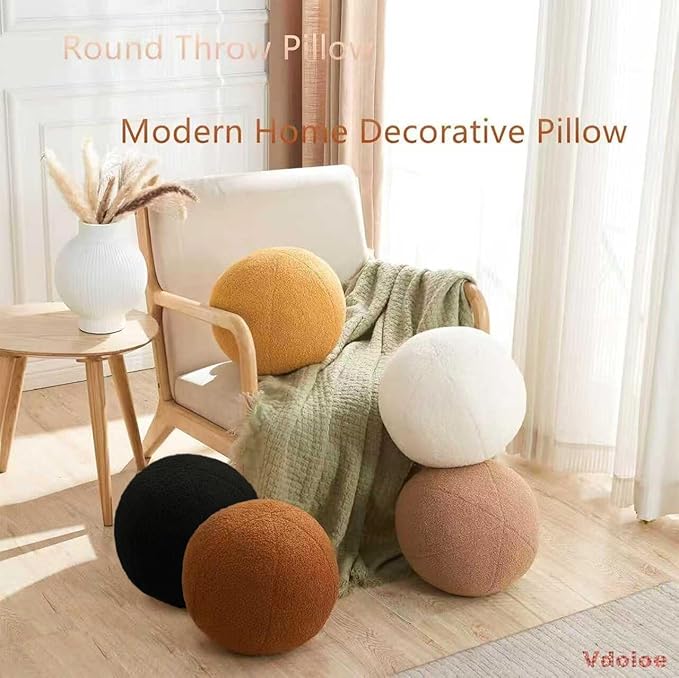 Black Ball Pillow 11.8 Inches Round Black Throw Pillow Simple Modern Ball Shaped Throw Pillow，Nordic Style Cushion Decorative Pillow for Couch,Sofa,Bedroom