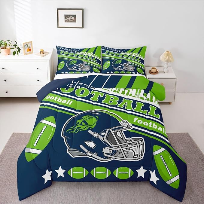 Feelyou Football Bedding Set Boys Girls King Size Women Men Football City Comforter Set Rugby Sports Duvet Quilt Bedroom Decor