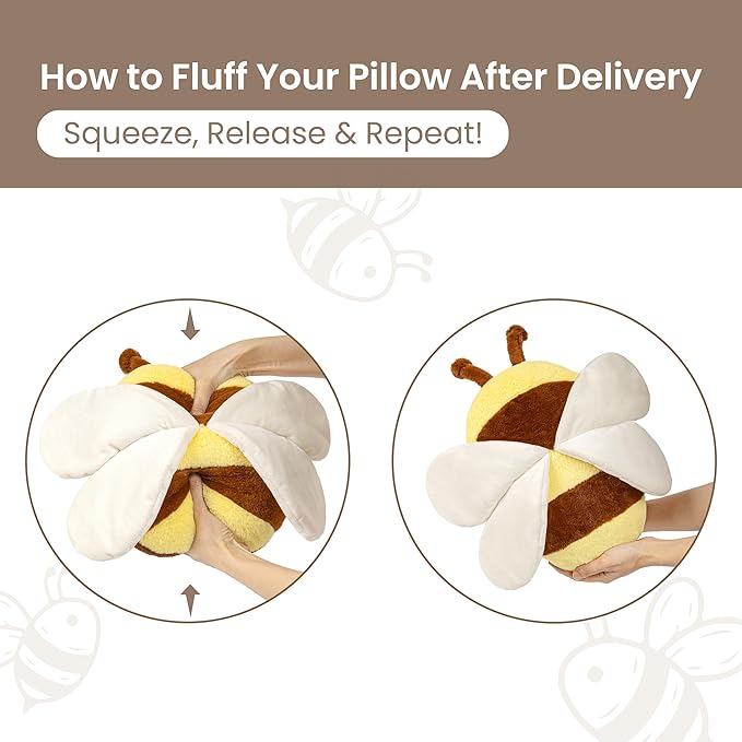 AELS Bumble Bee & Flower Shaped Throw Pillows, Cute Decorative Pillow Set of 2, Summer & Bee Decor for Kids' Rooms, Living Room, Bedroom, Ideal for Cozy Home Accent