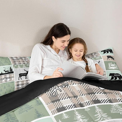 Erosebridal Bear Comforter Set, Rustic Farmhouse Bedding Full Size for Kids Boys Teens Adult Bedroom, Vintage Cabin Lodge Quilt Forest Animal Wildlife Patchwork Duvet Insert Bear Decor for Nursery