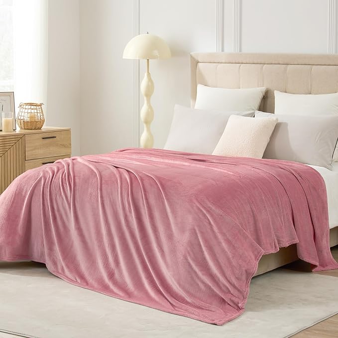 Hansleep Fleece Dusty Rose Twin Blanket, Super Soft Flannel Fuzzy Plush Cozy Blanket for All Seasons, Dusty Rose, Twin 60x80 Inches