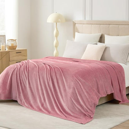 Hansleep Fleece Dusty Rose Queen Blanket, Super Soft Flannel Fuzzy Plush Cozy Blanket for All Seasons, Dusty Rose, Queen 90x90 Inches