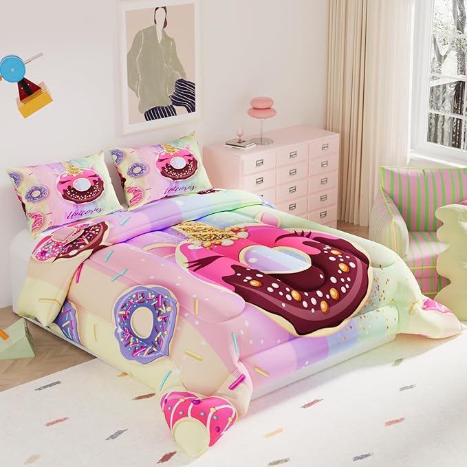 Pink Unicorn Comforter Set, 3D Pattern for Kids Teens Adults,Decorative Bedding Comforter Sets with 2 Pillow Shams, Twin Size