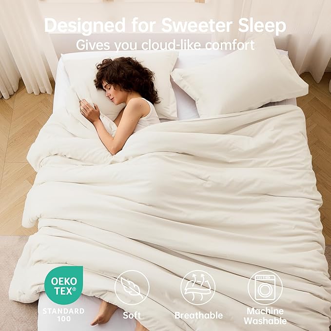 MUXHOMO Oversized King Comforter Sets, All Season Ultra Soft Down Alternative Bedding - 3 Piece Lightweight Bed Set Includes 1 Comforter (120"x98") and 2 Pillow Shams (20"x36"), Ivory