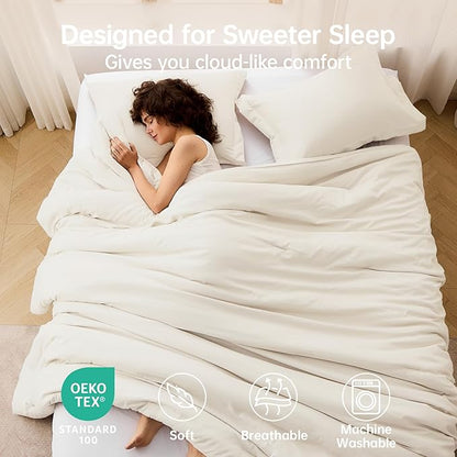 MUXHOMO Full Comforter Sets, All Season Ultra Soft Down Alternative Bedding - 3 Piece Lightweight Bed Set Includes 1 Comforter (82"x86") and 2 Pillow Shams (20"x26"), Ivory