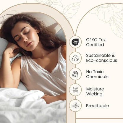 Twin XL 100% Cotton Sheets For Twin Bed, 800TC Fully Elasticated Fitted Sheet & Pillowcase Sets, Fade Resistant Soft & Comfy Deep Pocket Sheets Machine Washable, Naturally Cool & Breathable- Ivory