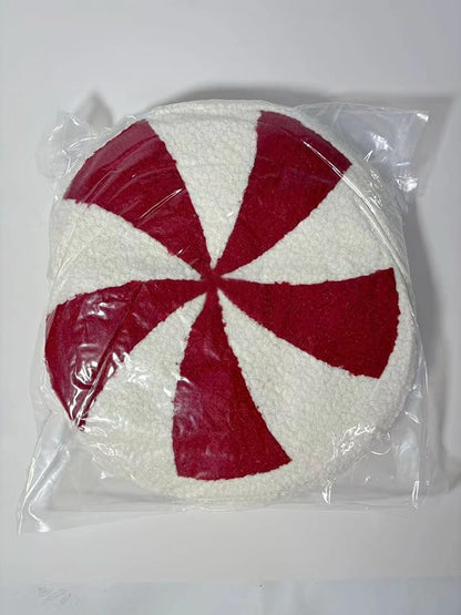 Christmas Candy Cane Pillow Red and White Plush Decorative Throw Pillow Soft Fabric Peppermint Shaped Cushion for Holiday Sofa Bedroom Christmas Decor (Round)