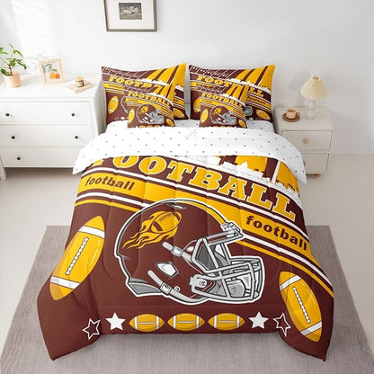 Feelyou Football 7 Pieces Comforter Sets King Size Kids Rugby Sports Bedding Set for All Season Football City Bed in a Bag with Comforter, Sheets, Pillowcases & Cushion Cover
