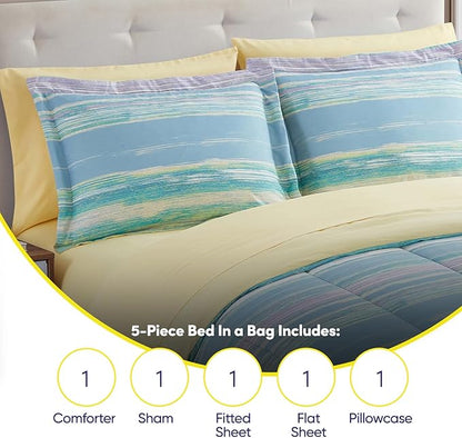 Sweet Home Collection 5 Piece Comforter Set Bag Solid Color All Season Soft Down Alternative Blanket & Luxurious Microfiber Bed Sheets, Sorento, Twin