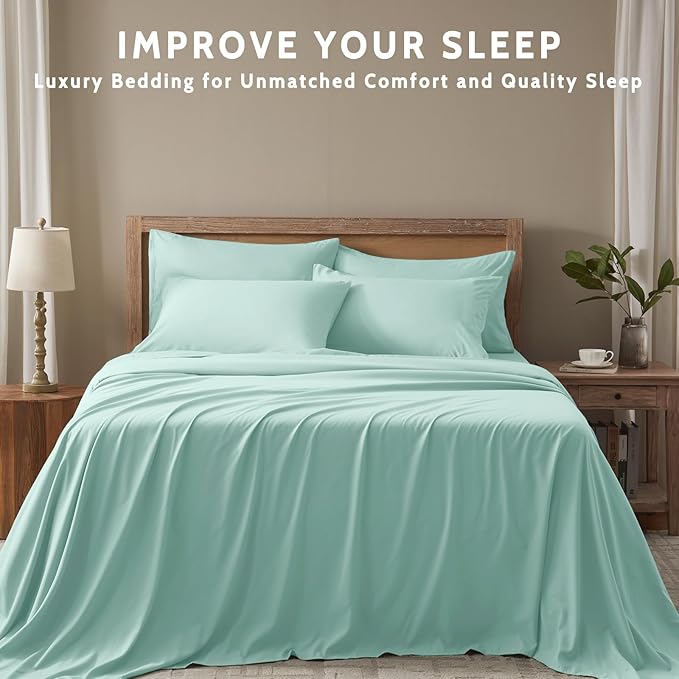 Twin Sheets Set - 4 Piece Soft Microfiber and Wrinkle Free Sheets - Easy Care, Extra Soft, Cooling Sheets - 1 Deep Pocket Fitted Sheet 1 Flat Sheet and 2 Pillowcases (Twin Spa Blue)