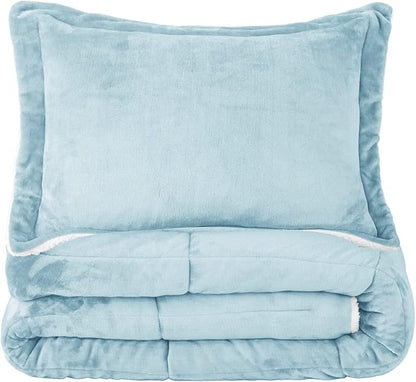 Seward Park Smoke Blue Sherpa Comforter Set Twin XL Size, All Season Soft Warm Fleece Fall Blanket, Winter College Dorm Bedding Sets with 1 Pillow Sham