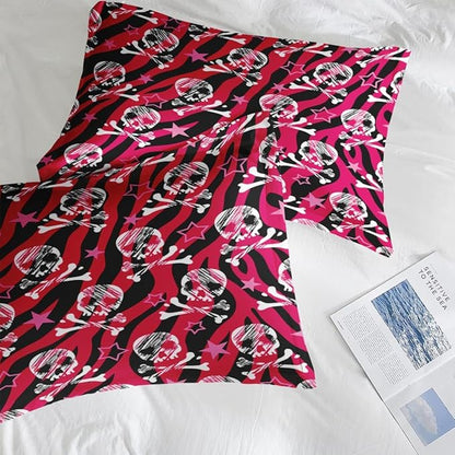 Comforter Set Full Size, Zebra Skull Rock Soft 3 Pcs Bedding for Kids and Adults, Animal Roll Pink Comforter Set with 2 Pillowcases, for Bedroom Bed Decor