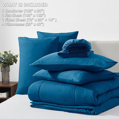 CozyLux King Size Comforter Set Teal, 7 Pieces Bed in a Bag, Teal Comforter King Size, All Season Bedding Sets with Stitch Quilted Comforter, Flat Sheet, Fitted Sheet, Pillowcases