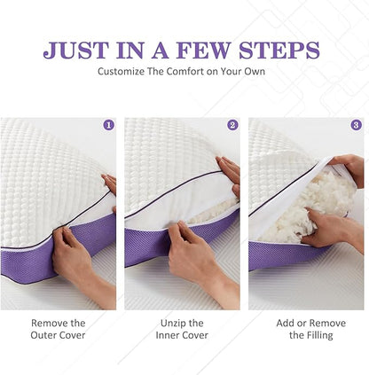 HOMELAB Adjustable Shredded Memory Foam Pillow King Size, Cooling Bed Pillow for Sleeping with Removable Cover, Medium Pillow for Side Stomach & Back Sleepers, 1 Pack 20"x34"