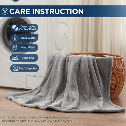 Westinghouse Electric Blanket Full Size, Super Cozy Soft Flannel 80"" x 84"" Heated Blanket with 10 Fast Heating Levels & 1-12 Auto-Off, Machine Washable, ETL&FCC Certification, Light Grey