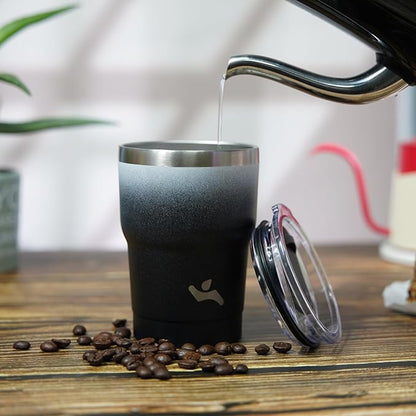 10 oz Tumbler with Handle and 2 Straw 2 Lid, Insulated Water Bottle Stainless Steel Vacuum Cup Reusable Travel Mug,Black