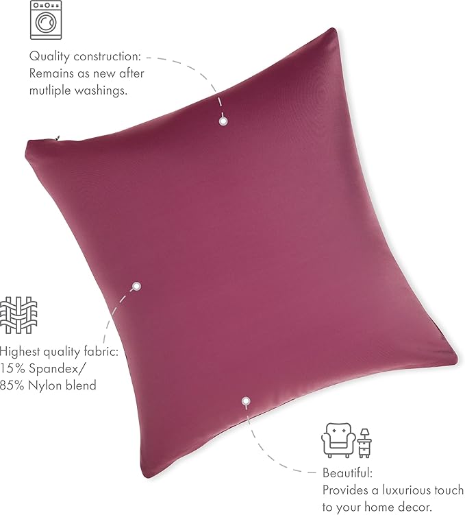 PILLOWY 26x26 Throw Pillow - Burgundy - Merlot: 1Pcs Luxurious Premium Microbead Pillow with 85/15 Nylon/Spandex Fabric. Forever Fluffy, Outstanding Beauty & Support. Silky, Soft & Beyond Comfortable