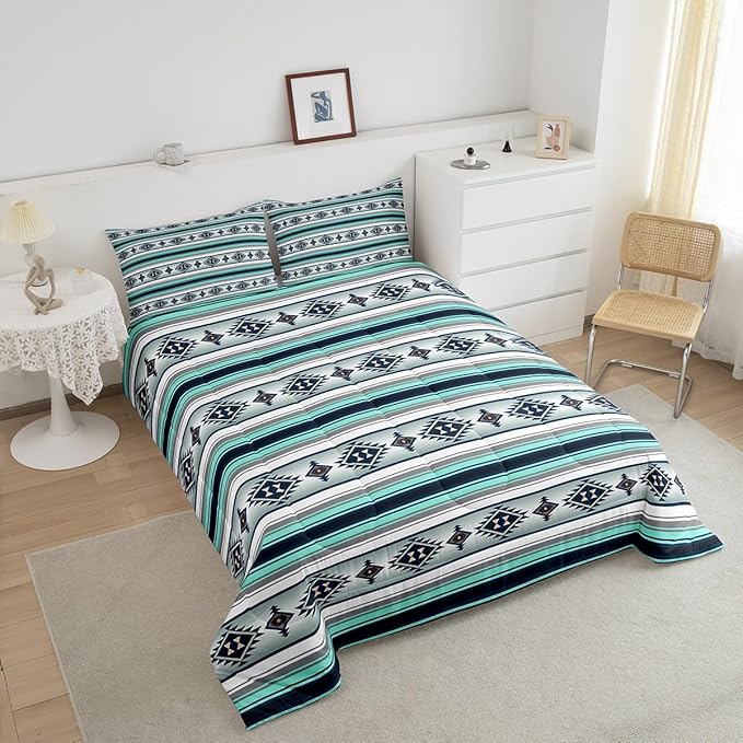Erosebridal Western Aztec Comforter Set Boho Striped Bedding Set Toddler Southwestern American Native Quilt Bedding Sets for Kids Adults Ethnic Tribal Mexican Style Bed Duvet Set 1 Pillow Case
