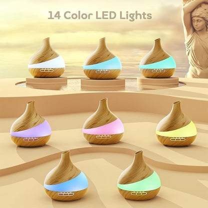 500ML Essential Oil Diffuser: Aroma Diffuser with Remote Control for Hotel Spa Yoga Room - Humidifiers for Bedroom with 14 Colors LED Night Light for Kids/Women Home Relaxation