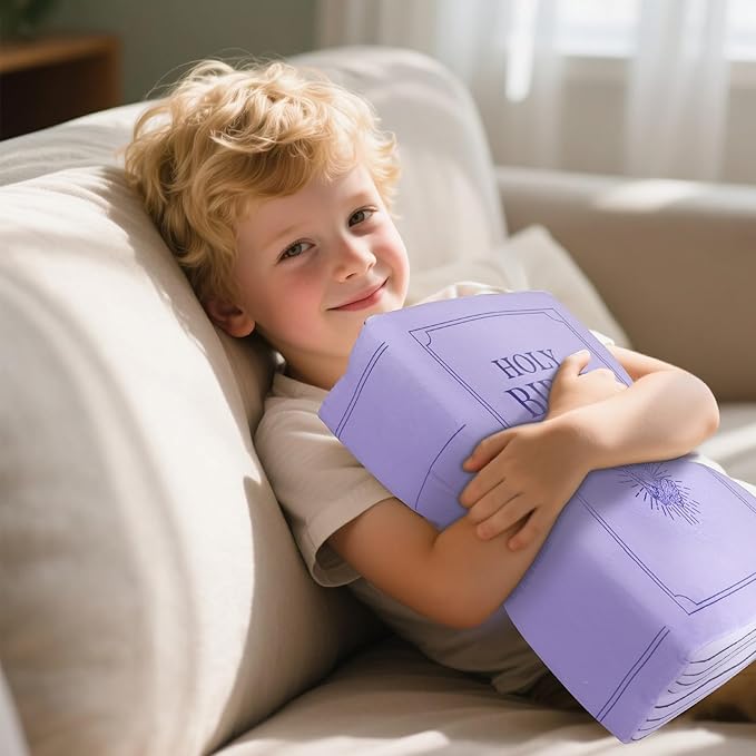 Bible Pillow Book Plush That Opens, Cozy Faith Bible Plushies, for Kids Adults Christian Gifts, Decoration for Bedrooms, Living Rooms (Purple)