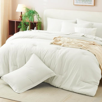 CozyLux Queen Comforter Set Ivory, 7 Pieces Bed in a Bag Queen Size Comforter Set with Sheets, Bedding Sets with Down Alternative Comforter, Fitted Sheets, Flat Sheets, Pillow Shams and Pillowcases