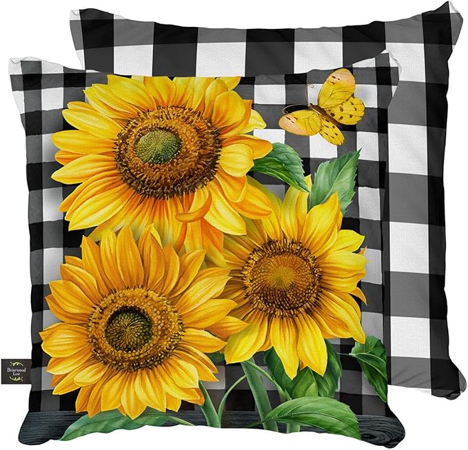 Briarwood Lane Checkered Sunflowers Summer Decorative Pillow