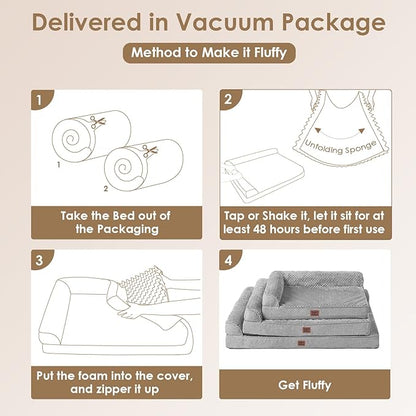 EHEYCIGA XXL Dog Bed Memory Foam, Orthopedic Giant Dog Bed Jumbo with Washable Removable Cover, Waterproof Pet Sofa Couch with Nonskid Bottom, 48x35x7.5, Grey