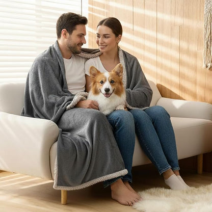 Makigued Waterproof Dog Blanket for Couch & Bed, Reversible Sherpa Fleece Pet Throw with Quiet TPU Barrier, Machine Washable Furniture Protector for Large Dogs & Cats, Throw Size 50x60 Inch, Gray