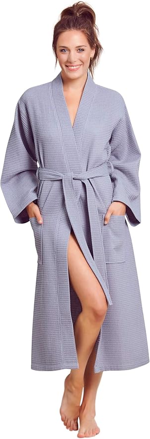 Luxurious Bathrobe for Women - Soft & Absorbent - Lightweigh & Comfort - Long & Kimono - Waffle & Cotton - Hotel/Spa Robe