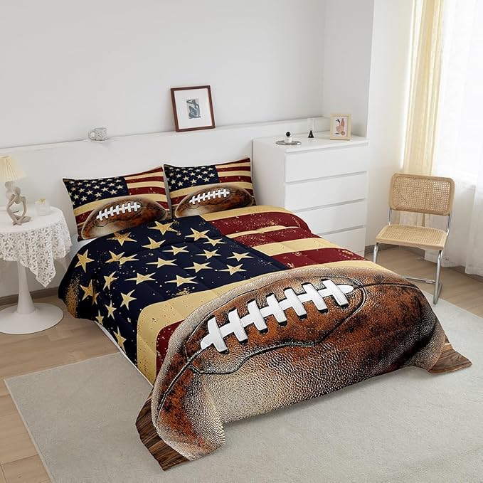 Feelyou Rugby Comforter Set Twin Size Football Comforter for Boys Girls Teens Rugby Sports Bedding Set Gift for Football Lover Duvet Set Room Decor Brown Quilt Set