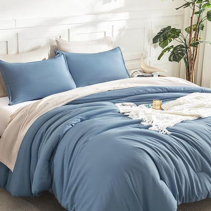 Litanika Comforters Oversized King Size Grayish Blue,3 Pieces Lightweight Solid Bedding Set & Collections, All Season Fluffy Bed Set (120x98In Comforter & 2 Pillowcases)