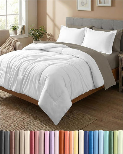 Queen Comforter Set - 3 Piece Bed Set for All Seasons - 1 Soft Quilted Comforter with Corner Tabs & 2 Pillow Shams - Comfy, Cozy & Breathable - Premium Down Duvet Insert - Oeko-TEX - Queen Size, White