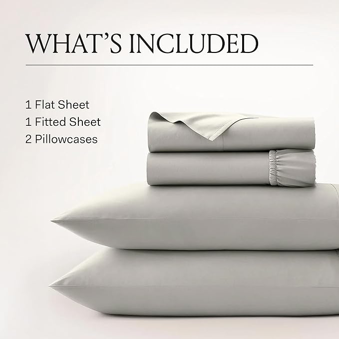 BOLL & BRANCH Signature Hemmed Sheet Set - King, Mist - Luxury 100% Organic Cotton - Includes 1 Flat, 1 Fitted, 2 Pillowcases - Buttery Soft
