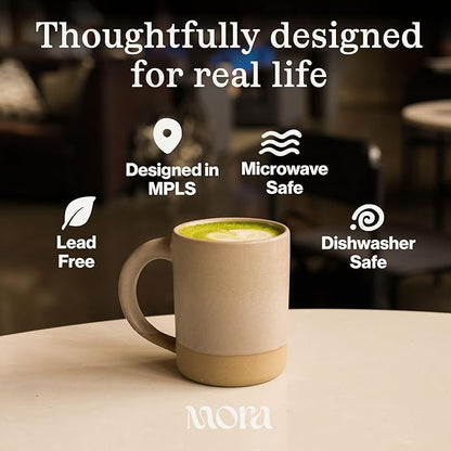 MORA Medium Mugs Set of 4, 16oz Ceramic Pottery Latte Mugs/Coffee Cups - Microwave and Dishwasher Safe - Mushroom