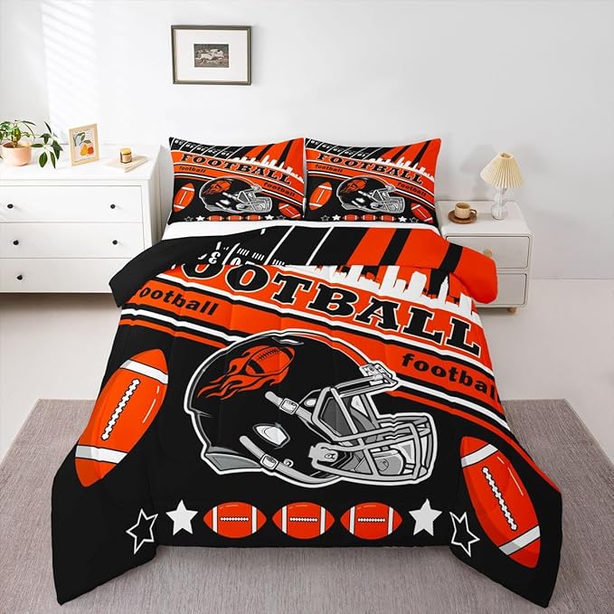 Feelyou Football Bedding Set Boys Girls Queen Size Rugby Sports Comforter Set Sports Themed Women Men Football City Duvet Quilt Bedroom Decor