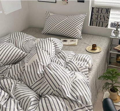VM VOUGEMARKET Gray Striped Comforter Set Queen,Teen Boys Geometric Bedding Set,3 Pieces Instagram Style Simple Modern Comforter with 2 Pillowcases