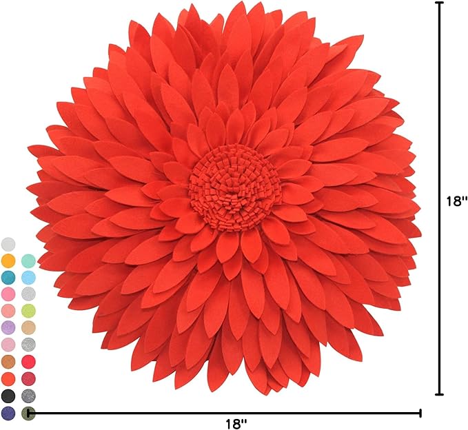 Contempo Lifestyles 3D Daisy Flower Decorative Pillow, Solid Coral, 14.5 x 13-inch, Polyester Filling, Throw Pillow