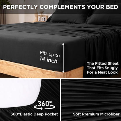 7 Pieces King Comforter Set - Utral Soft Microfiber Bedding Set, Thick Duvet Insert Bed in a Bag Without Rustling Noise for All Season, Black (102"x90")