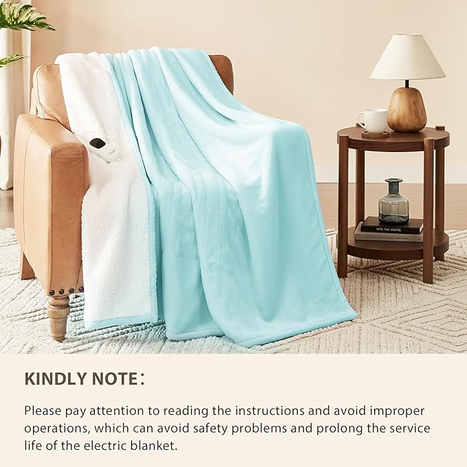 Homemate Electric Heated Blanket Twin Size - 62"x84" Heating Blanket Twin Size 1/2/4/6/8 Hours Auto-Off 10 Heat Level Over-Heat Protection Flannel Sherpa ETL Certification