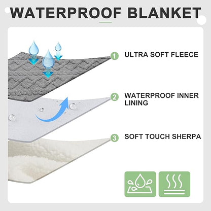 BEAUTYZOO Waterproof Dog Blankets for Medium Large Dogs Washable- Reversable Dog Blanket for Furniture, Sofa, Couch, Crate, Car- Soft Sherpa Dog Throw Plush Pet Bed Blanket Cat Puppy, 40"x60" Grey