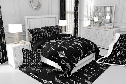 Feelyou Western Bull Skull Bedding Set King Size Ethnic Horns Boho Comforter Black White Tribal Symbol Mysterious Aztec Comforter Set for Man Women