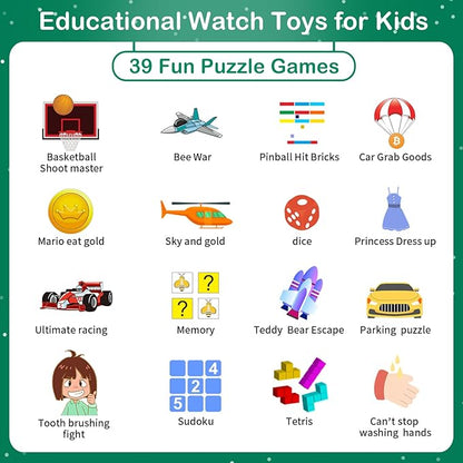 Phyulls Smart Watch for Kids with 39 Puzzle Games, Camera, Video Recorder, Music, Alarm, Calculator, Calendar, Flashlight, Pedometer - Birthday Gift for 3-12 Year Old Boys & Girls